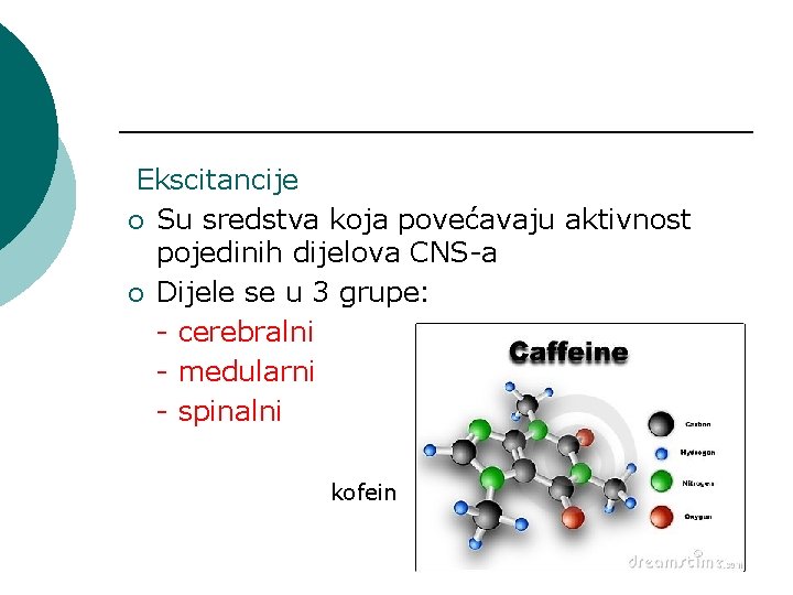 Ekscitancije ¡ Su sredstva koja povećavaju aktivnost pojedinih dijelova CNS-a ¡ Dijele se u