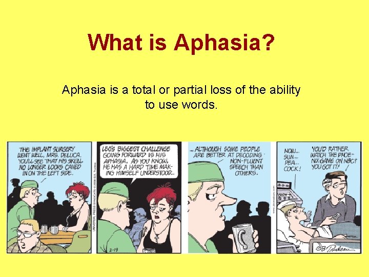 What is Aphasia? Aphasia is a total or partial loss of the ability to