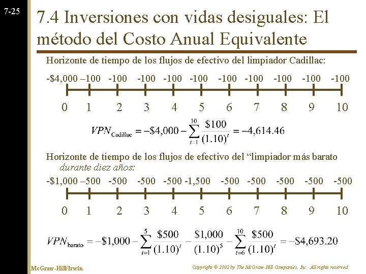 7 -25 7. 4 Inversiones con vidas desiguales: El método del Costo Anual Equivalente