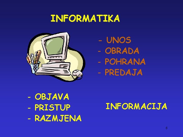 INFORMATIKA - UNOS - OBRADA - POHRANA - PREDAJA - OBJAVA - PRISTUP -