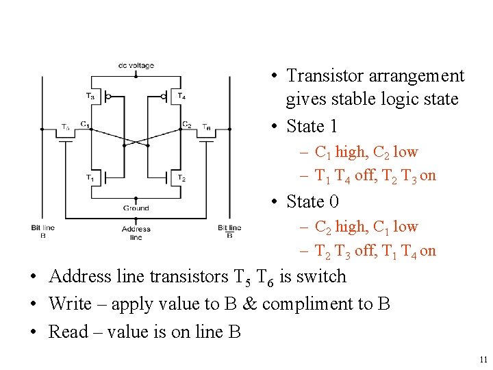  • Transistor arrangement gives stable logic state • State 1 – C 1