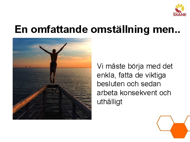 En omfattande omställning men. . Vi måste börja med det enkla, fatta de viktiga