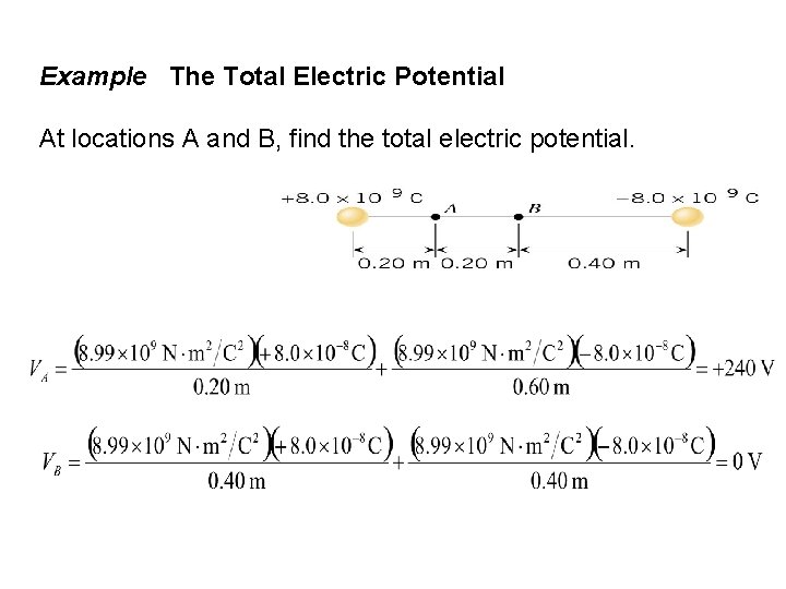 Example The Total Electric Potential At locations A and B, find the total electric
