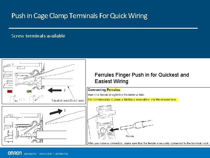 Push in Cage Clamp Terminals For Quick Wiring Screw terminals available Ferrules Finger Push