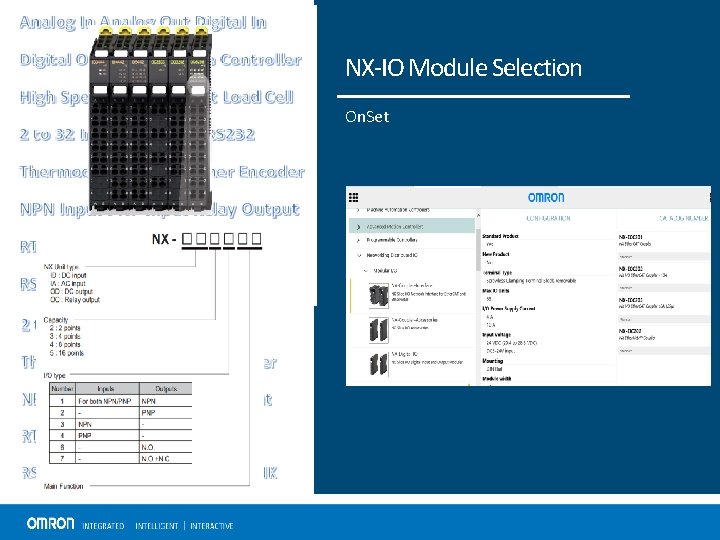 NX-IO Module Selection On. Set 