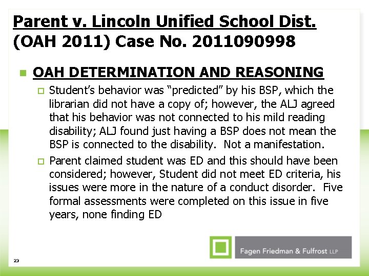 Parent v. Lincoln Unified School Dist. (OAH 2011) Case No. 2011090998 n OAH DETERMINATION