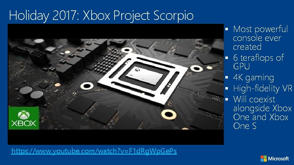 Holiday 2017: Xbox Project Scorpio § Most powerful § § https: //www. youtube. com/watch?