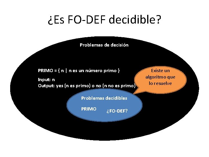 ¿Es FO-DEF decidible? Problemas de decisión PRIMO = { n | n es un
