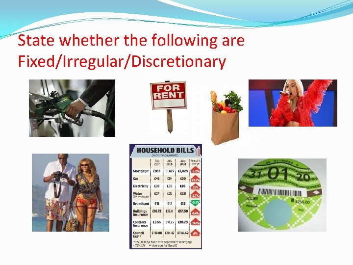 State whether the following are Fixed/Irregular/Discretionary 