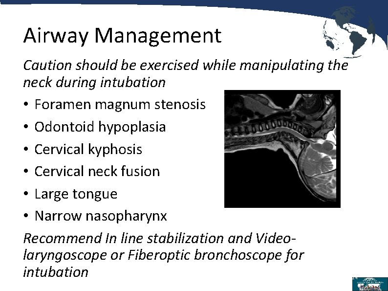 Airway Management Caution should be exercised while manipulating the neck during intubation • Foramen