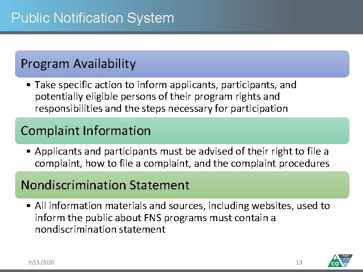 Public Notification System Program Availability • Take specific action to inform applicants, participants, and