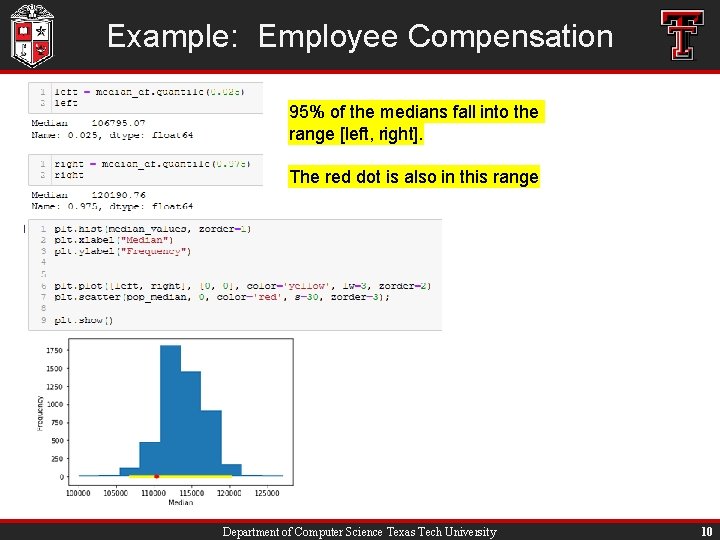 Example: Employee Compensation 95% of the medians fall into the range [left, right]. The
