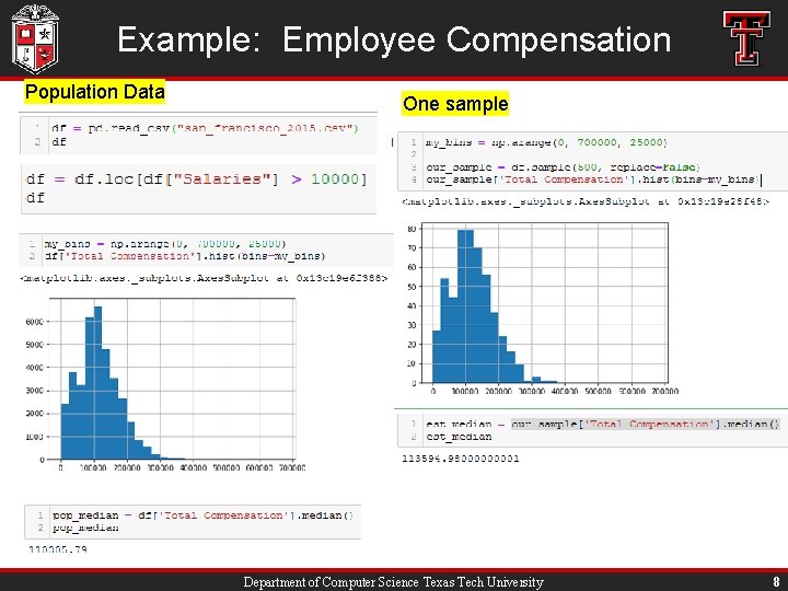 Example: Employee Compensation Population Data One sample Department of Computer Science Texas Tech University