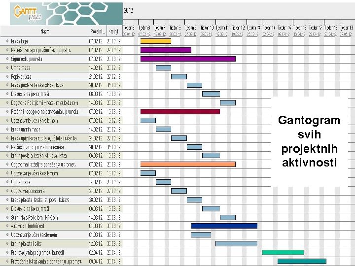 Gantogram svih projektnih aktivnosti 