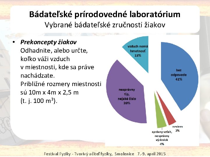 Bádateľské prírodovedné laboratórium Vybrané bádateľské zručnosti žiakov • Prekoncepty žiakov Odhadnite, alebo určte, koľko