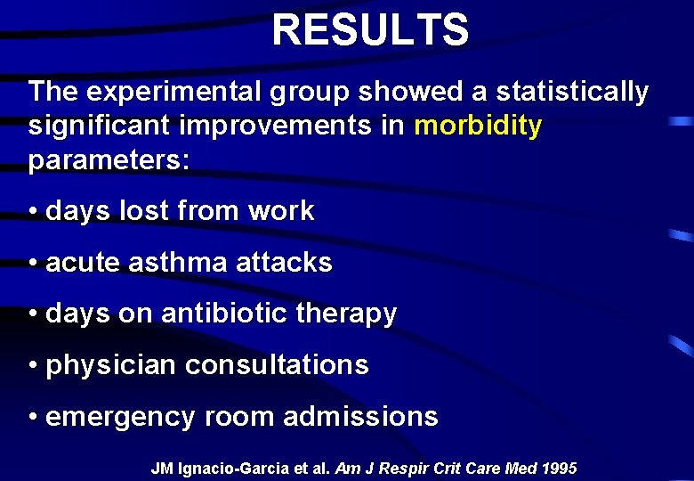 RESULTS The experimental group showed a statistically significant improvements in morbidity parameters: • days