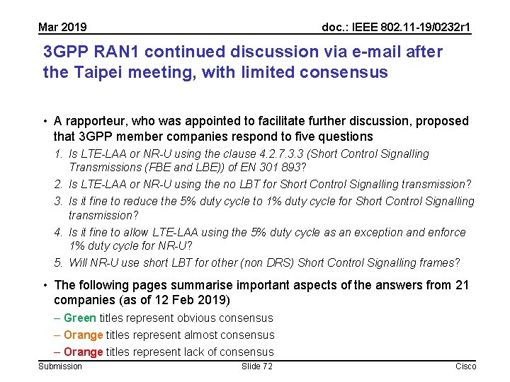 Mar 2019 doc. : IEEE 802. 11 -19/0232 r 1 3 GPP RAN 1