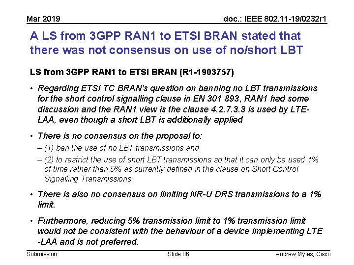 Mar 2019 doc. : IEEE 802. 11 -19/0232 r 1 A LS from 3