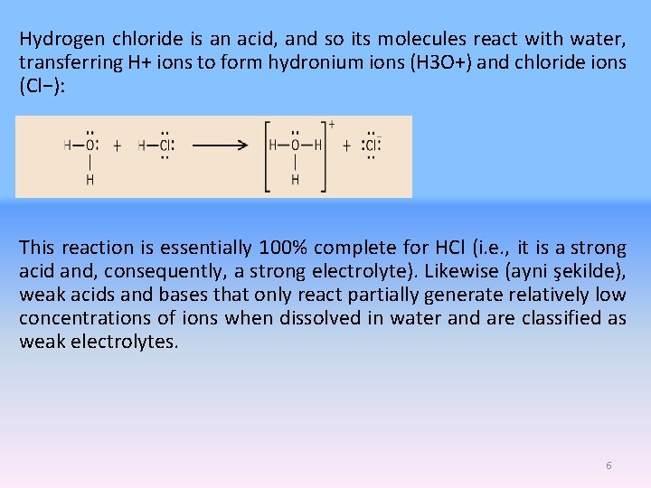 Hydrogen chloride is an acid, and so its molecules react with water, transferring H+ Hydrogen chloride is an acid, and so its molecules react with water, transferring H+