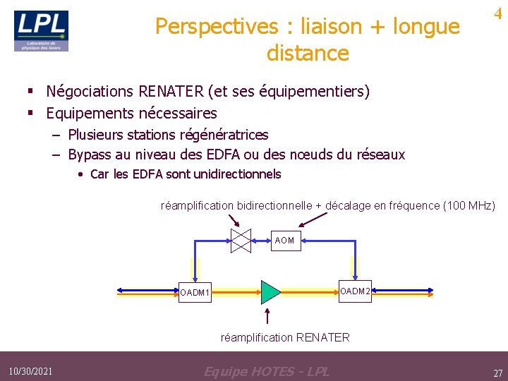 Perspectives : liaison + longue distance 4 § Négociations RENATER (et ses équipementiers) § Perspectives : liaison + longue distance 4 § Négociations RENATER (et ses équipementiers) §
