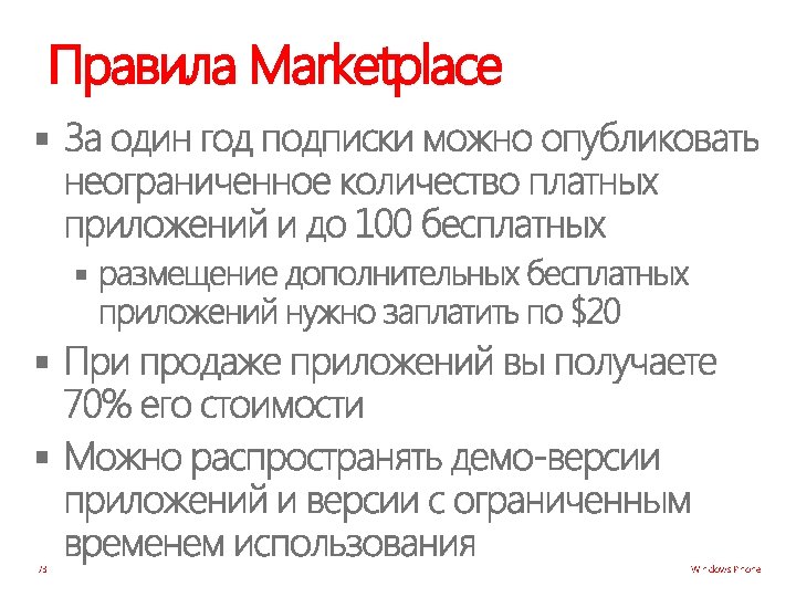 Правила Marketplace § § 73 Windows Phone 