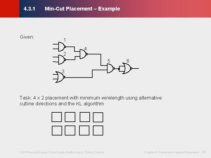 Min-Cut Placement – Example © KLMH 4. 3. 1 Given: 1 2 4 5