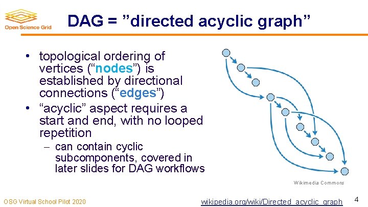 DAG = ”directed acyclic graph” • topological ordering of vertices (“nodes”) is established by