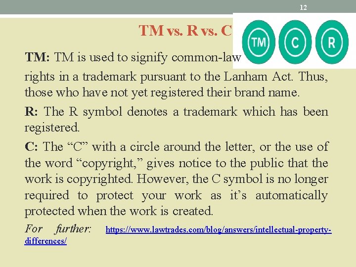 12 TM vs. R vs. C TM: TM is used to signify common-law rights