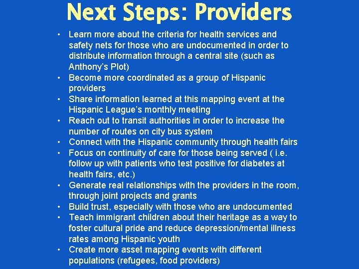 Next Steps: Providers • Learn more about the criteria for health services and safety