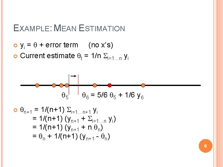 EXAMPLE: MEAN ESTIMATION yi = q + error term (no x’s) Current estimate qt