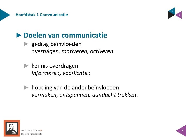 Hoofdstuk 1 Communicatie ► Doelen van communicatie ► gedrag beïnvloeden overtuigen, motiveren, activeren ►