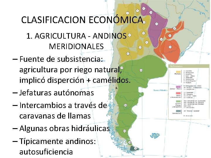 CLASIFICACION ECONÓMICA 1. AGRICULTURA - ANDINOS MERIDIONALES – Fuente de subsistencia: agricultura por riego