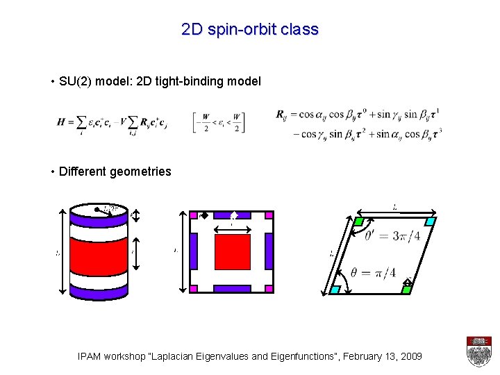 2 D spin-orbit class • SU(2) model: 2 D tight-binding model • Different geometries