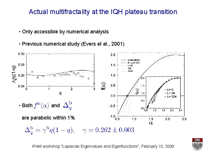 Actual multifractality at the IQH plateau transition • Only accessible by numerical analysis •