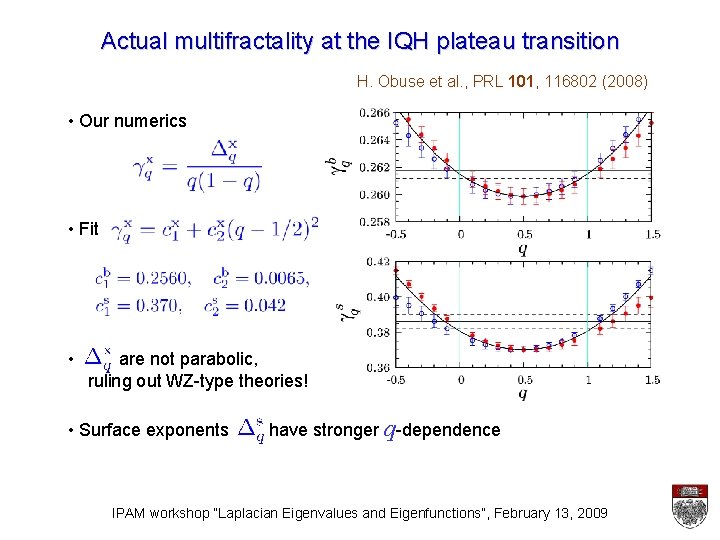 Actual multifractality at the IQH plateau transition H. Obuse et al. , PRL 101,