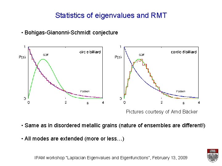 Statistics of eigenvalues and RMT • Bohigas-Gianonni-Schmidt conjecture Pictures courtesy of Arnd Bäcker •