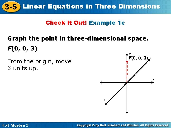 3 -5 Linear Equations in Three Dimensions Check It Out! Example 1 c Graph