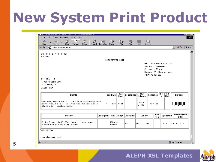 New System Print Product 5 ALEPH XSL Templates 