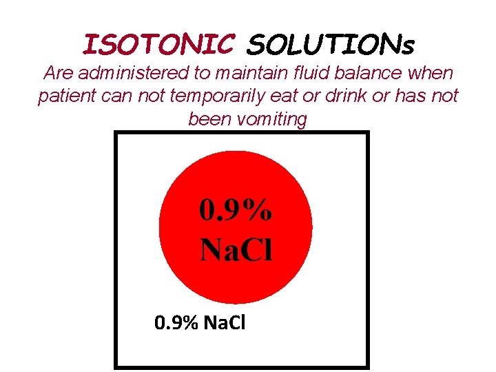 ISOTONIC SOLUTIONs Are administered to maintain fluid balance when patient can not temporarily eat