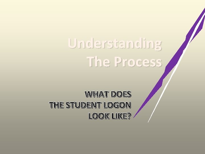 Understanding The Process WHAT DOES THE STUDENT LOGON LOOK LIKE? 