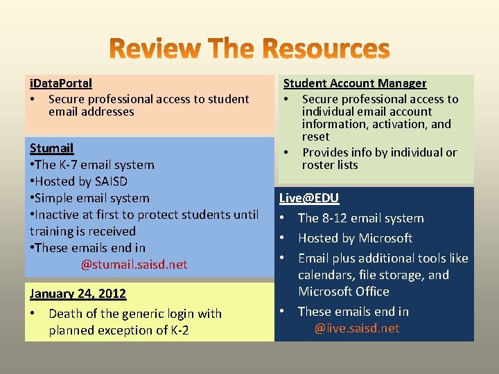 i. Data. Portal • Secure professional access to student email addresses Stumail • The i. Data. Portal • Secure professional access to student email addresses Stumail • The