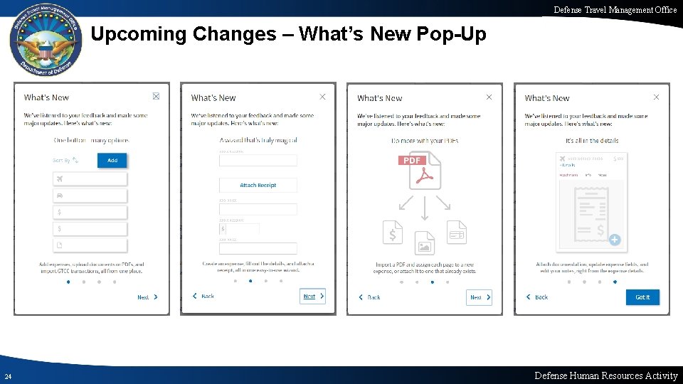 Defense Travel Management Office Upcoming Changes – What’s New Pop-Up 24 Defense Human Resources