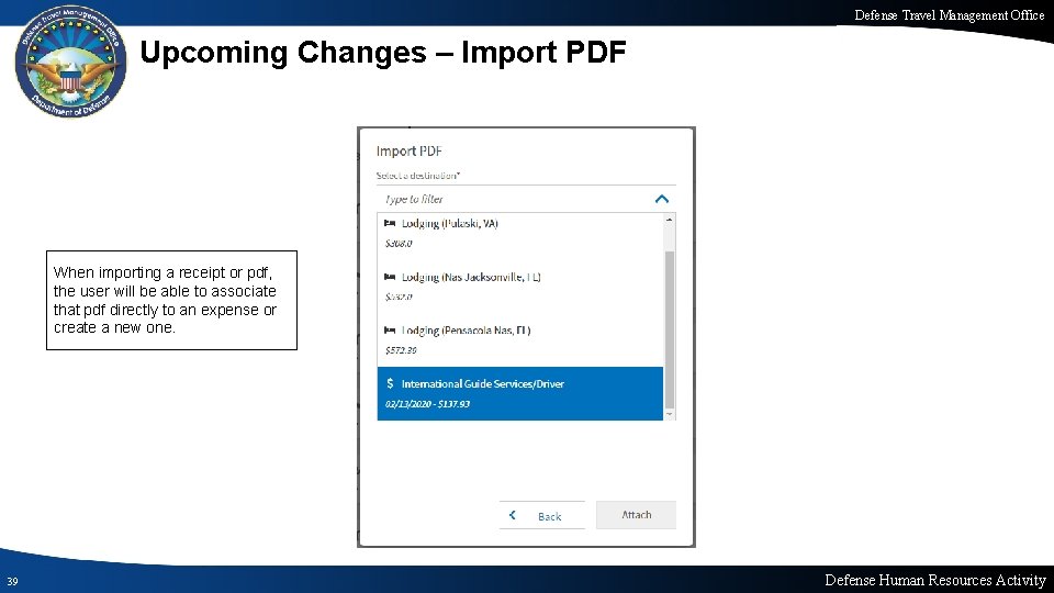 Defense Travel Management Office Upcoming Changes – Import PDF When importing a receipt or