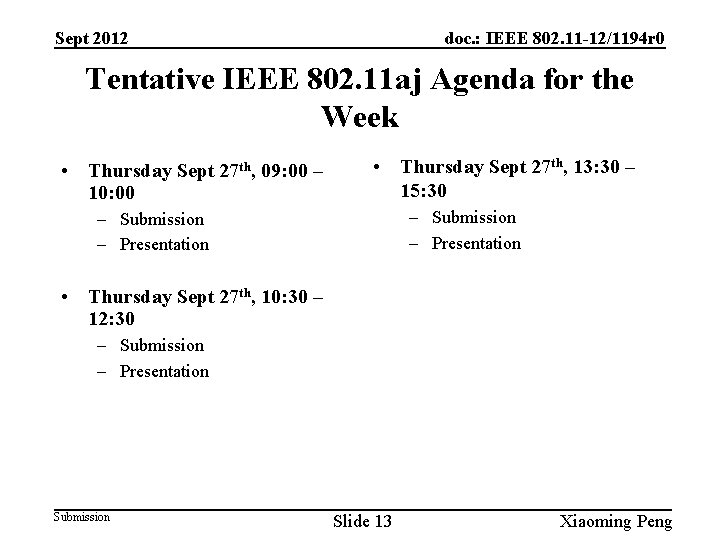 Sept 2012 doc. : IEEE 802. 11 -12/1194 r 0 Tentative IEEE 802. 11