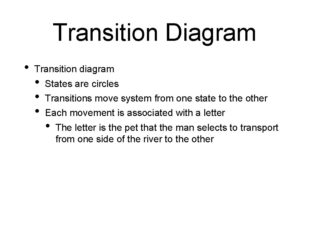 Transition Diagram • Transition diagram • • • States are circles Transitions move system