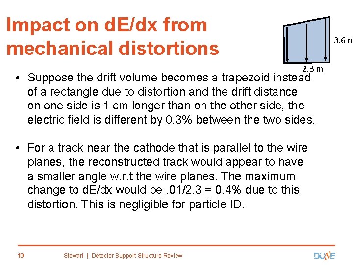 Impact on d. E/dx from mechanical distortions 3. 6 m 2. 3 m •