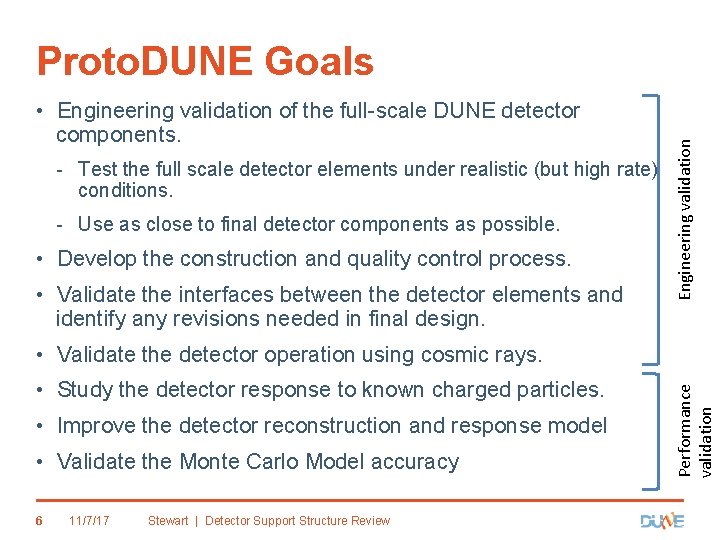  • Engineering validation of the full-scale DUNE detector components. - Test the full