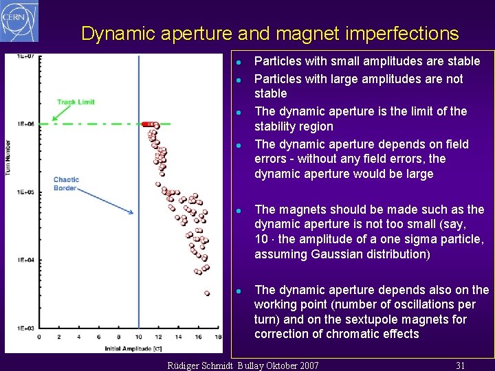 Dynamic aperture and magnet imperfections l l l Particles with small amplitudes are stable