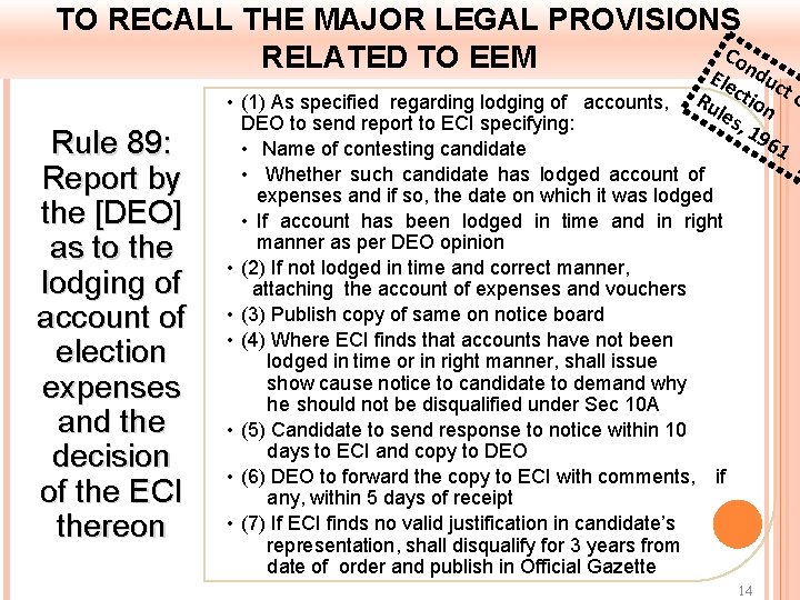 TO RECALL THE MAJOR LEGAL PROVISIONS Co RELATED TO EEM E nd Rule 89: