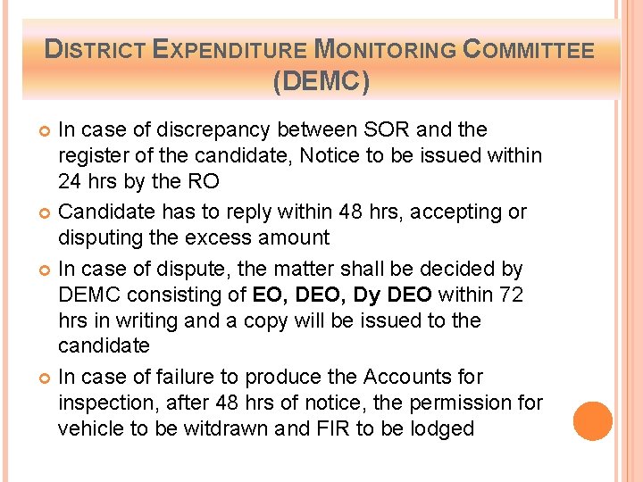 DISTRICT EXPENDITURE MONITORING COMMITTEE (DEMC) In case of discrepancy between SOR and the register